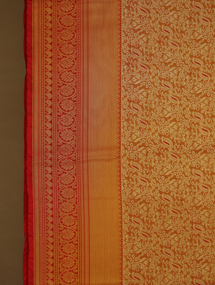 Sunset Orange Dharmavaram Inspired Semi Silk Saree with Wide Wide Contrast Border