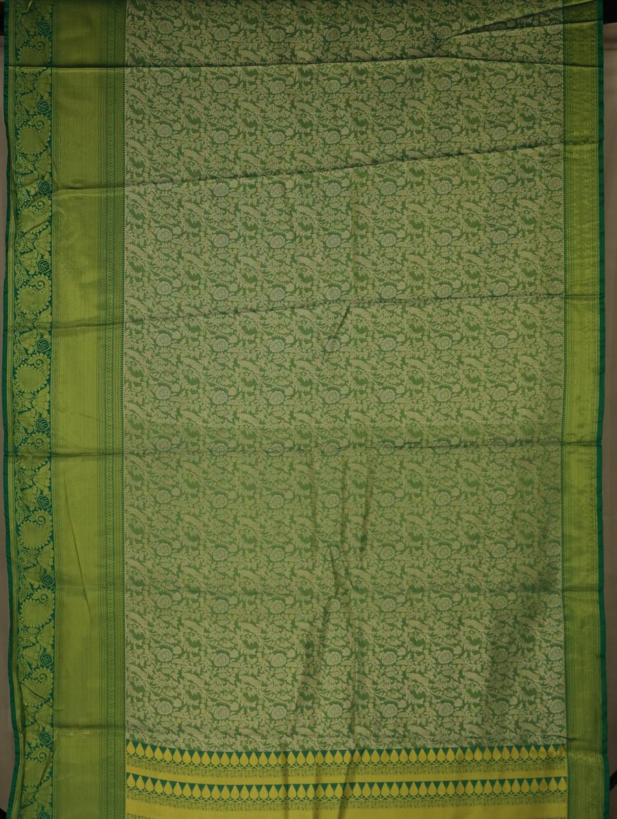 Emerald Green Kanchipuram Inspired Semi Silk Saree with Medium Medium Self Border