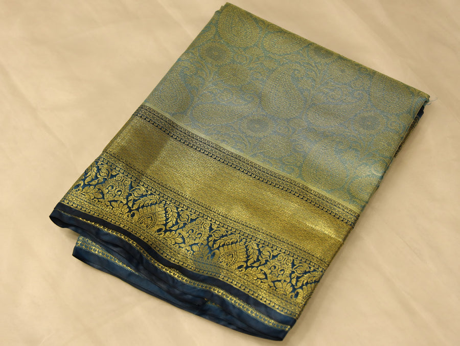 Sage Green Dharmavaram Inspired Semi Silk Saree with Wide Wide Contrast Border