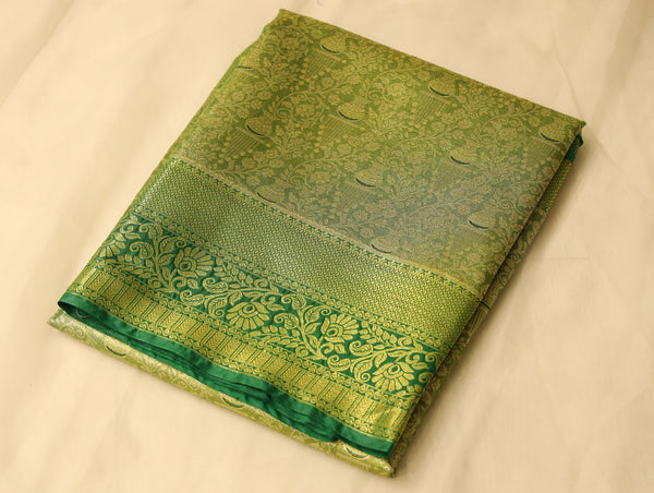 Olive Green Kanchipuram Inspired Semi Silk Saree with Wide Wide Self Border