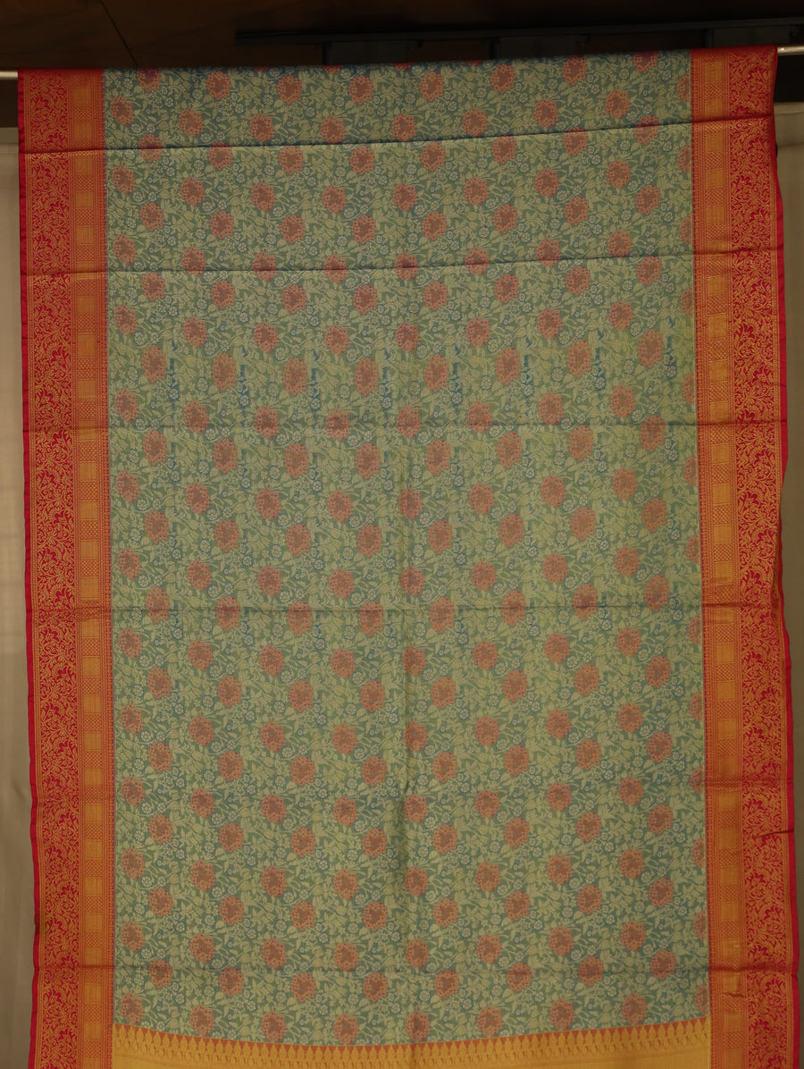 Powder Blue Dharmavaram Inspired Semi Silk Saree with Medium Medium Contrast Border