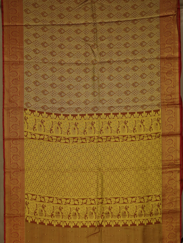 Champagne Gold Dharmavaram Inspired Semi Silk Saree with Wide Wide Contrast Border