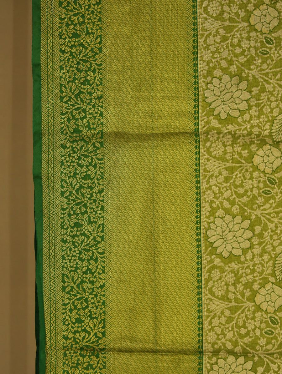 Leaf Green Kanchipuram Inspired Semi Silk Saree with Wide Wide Self Border