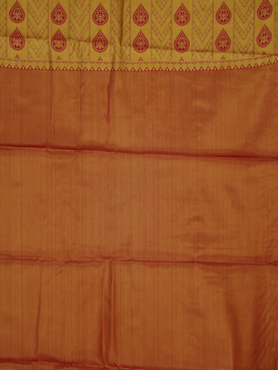 Champagne Gold Kanchipuram Inspired Semi Silk Saree with Wide Wide Contrast Border