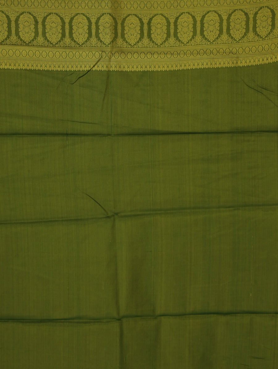 Olive Green Dharmavaram Inspired Semi Silk Saree with Wide Wide Self Border