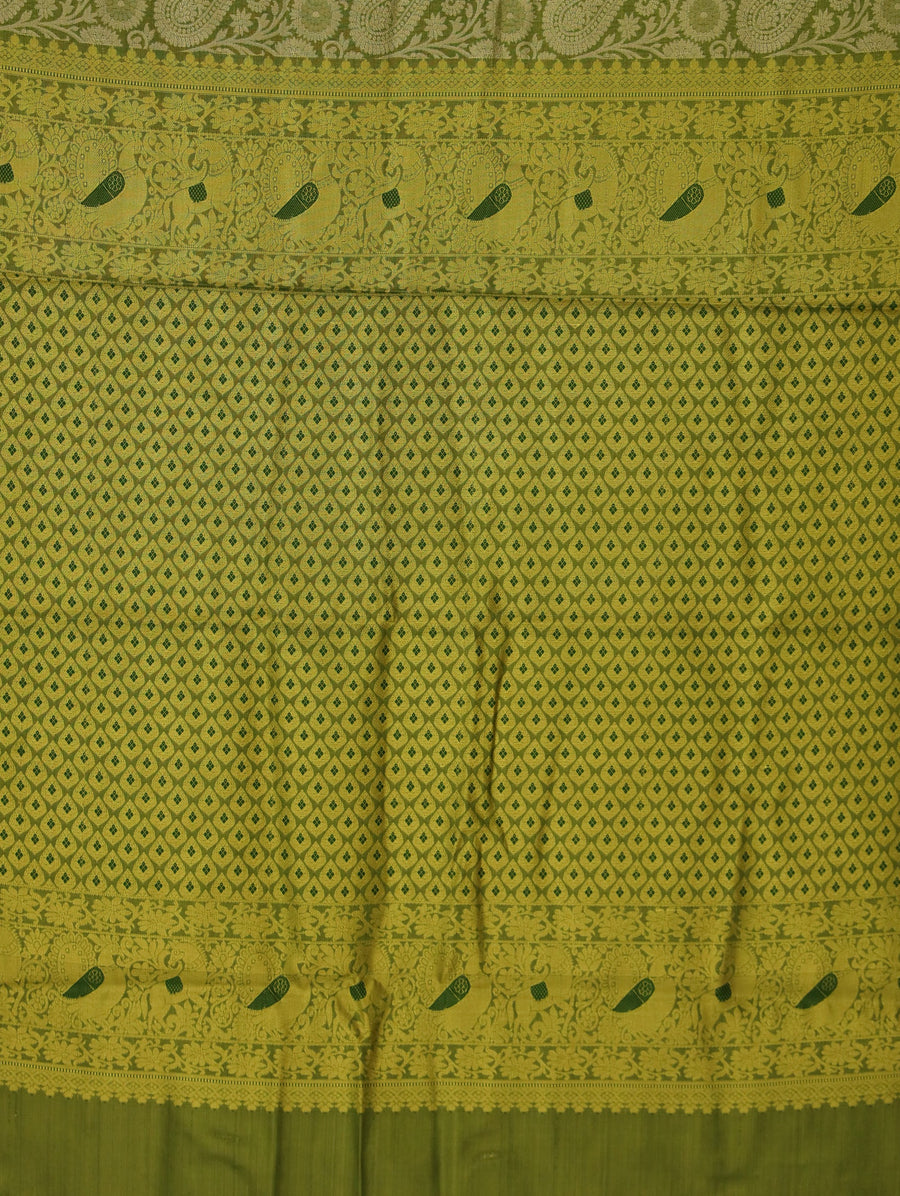Olive Green Uppada Inspired Semi Silk Saree with Medium Medium Contrast Border