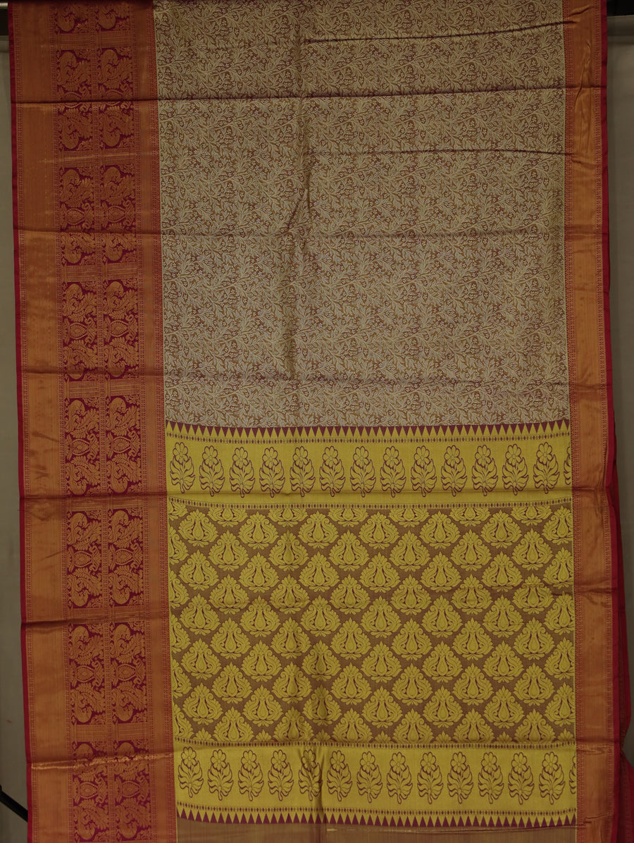 Burnt Orange Dharmavaram Inspired Semi Silk Saree with Wide Wide Contrast Border