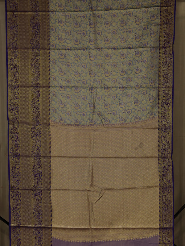 Champagne Gold Kanchipuram Inspired Semi Silk Saree with Wide Wide Contrast Border