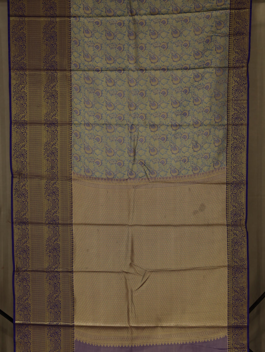 Champagne Gold Kanchipuram Inspired Semi Silk Saree with Wide Wide Contrast Border