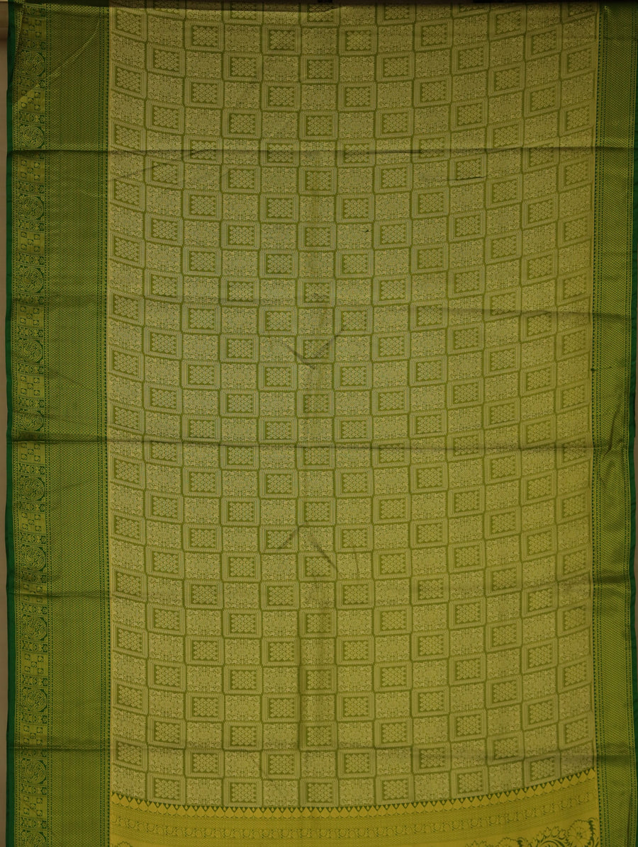 Moss Green Mysore Inspired Semi Silk Saree with Narrow Narrow Self Border