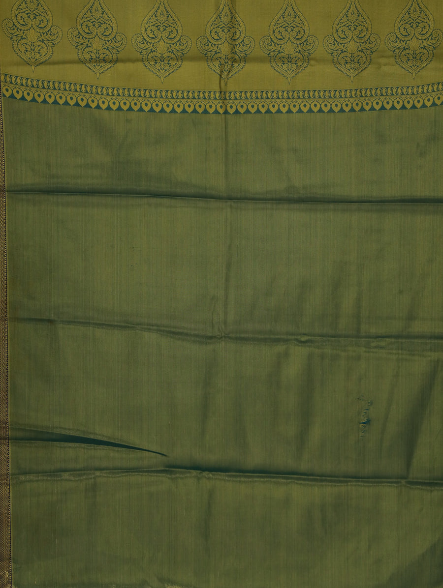 Olive Green Uppada Inspired Semi Silk Saree with Narrow Narrow Contrast Border