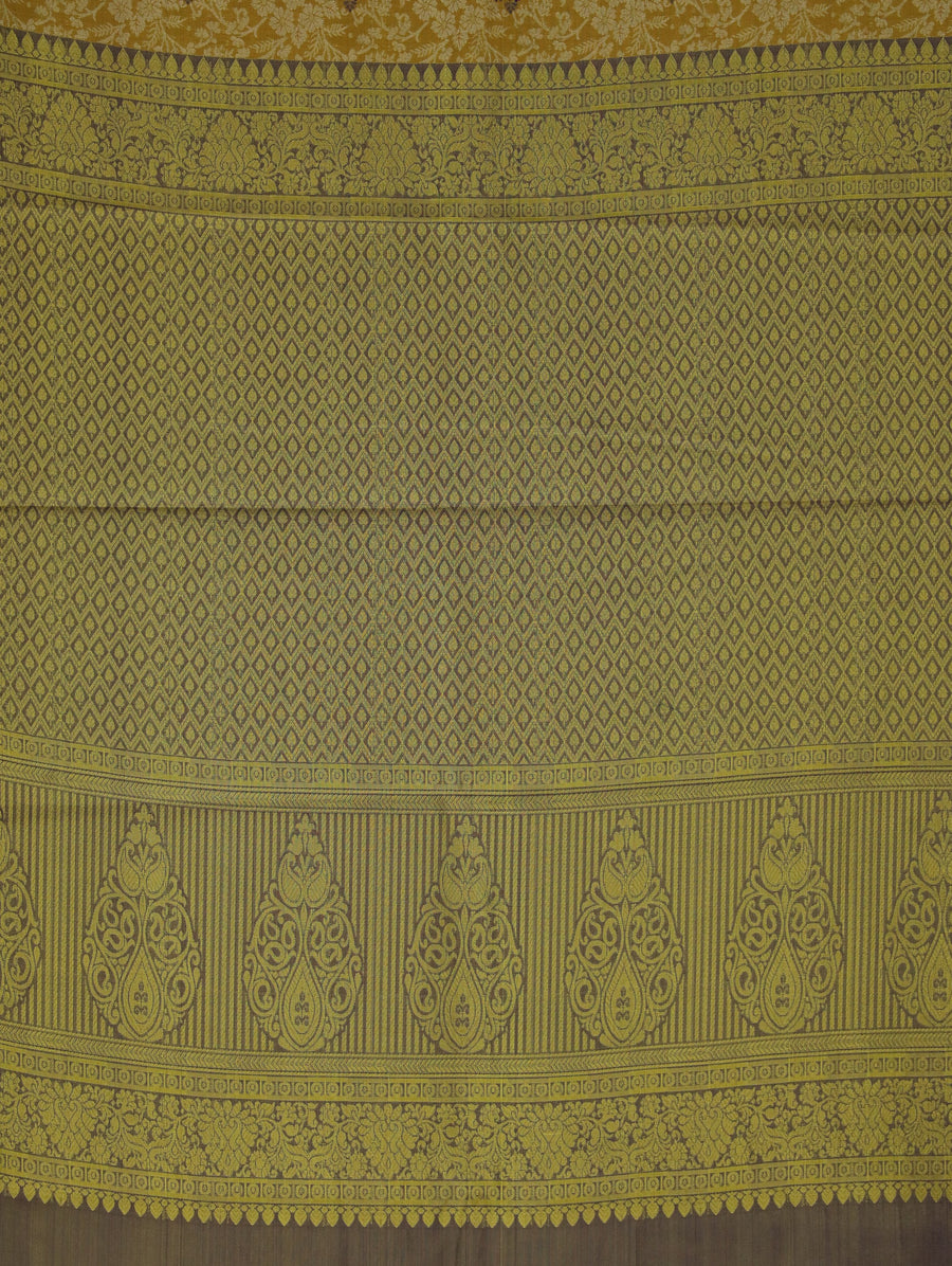 Champagne Gold Kanchipuram Inspired Semi Silk Saree with Wide Wide Contrast Border