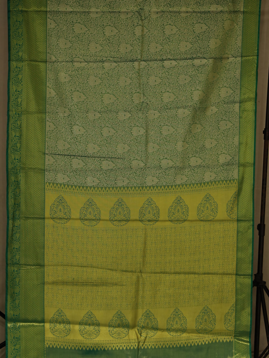 Mint Green Kanchipuram Inspired Semi Silk Saree with Wide Wide Contrast Border