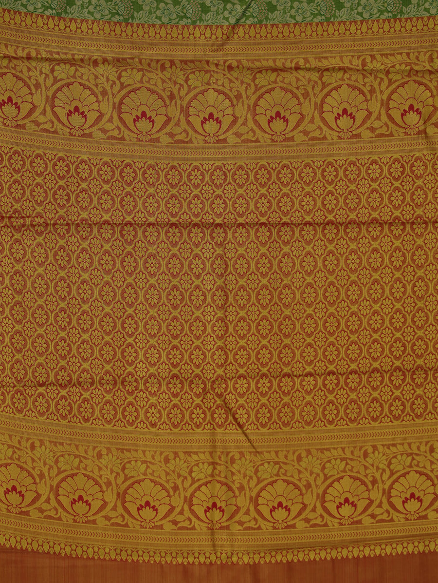 Sage Green Kanchipuram Inspired Semi Silk Saree with Wide Wide Contrast Border
