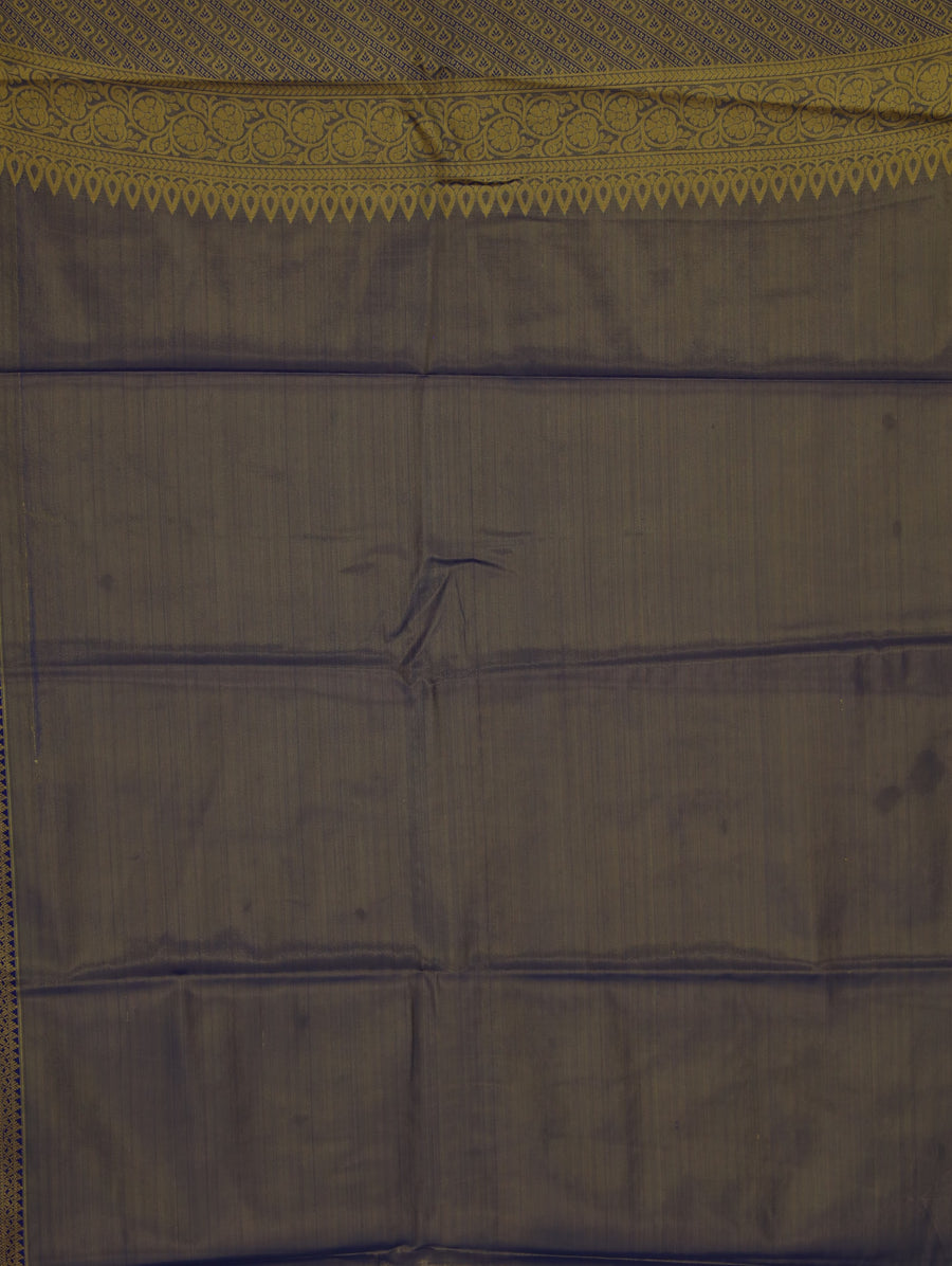 Silvery Grey Kanchipuram Inspired Semi Silk Saree with Wide Wide Contrast Border
