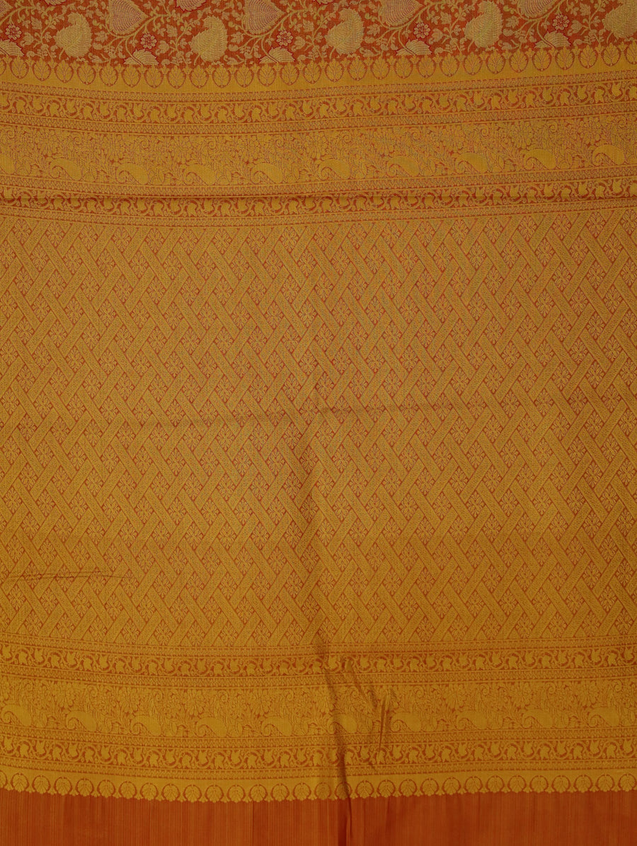 Amber Gold Kanchipuram Inspired Semi Silk Saree with Medium Medium Contrast Border