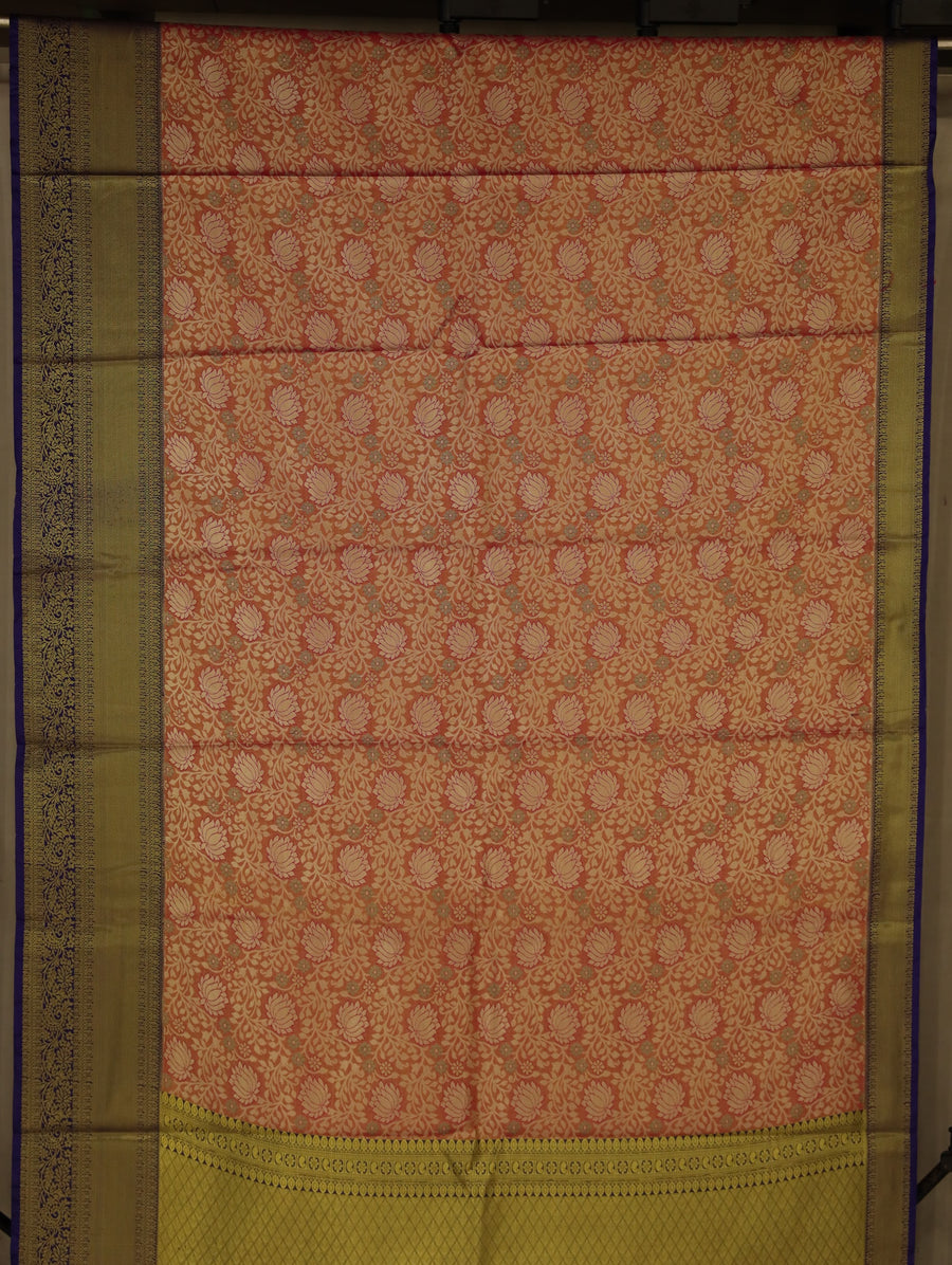 Dusty Rose Kanchipuram Inspired Semi Silk Saree with Wide Wide Contrast Border