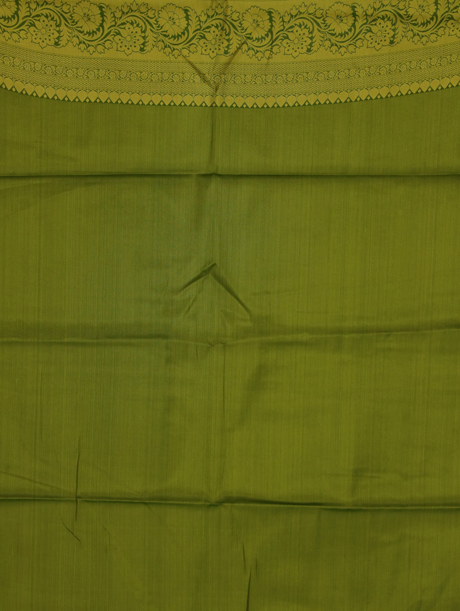 Moss Green Mysore Inspired Semi Silk Saree with Narrow Narrow Self Border