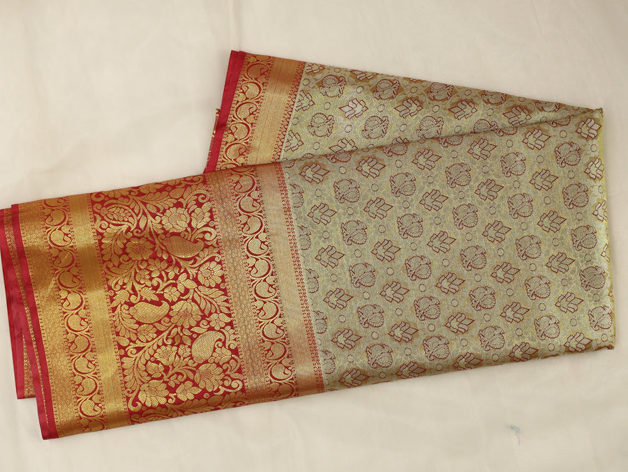 Champagne Gold Dharmavaram Inspired Semi Silk Saree with Wide Wide Contrast Border