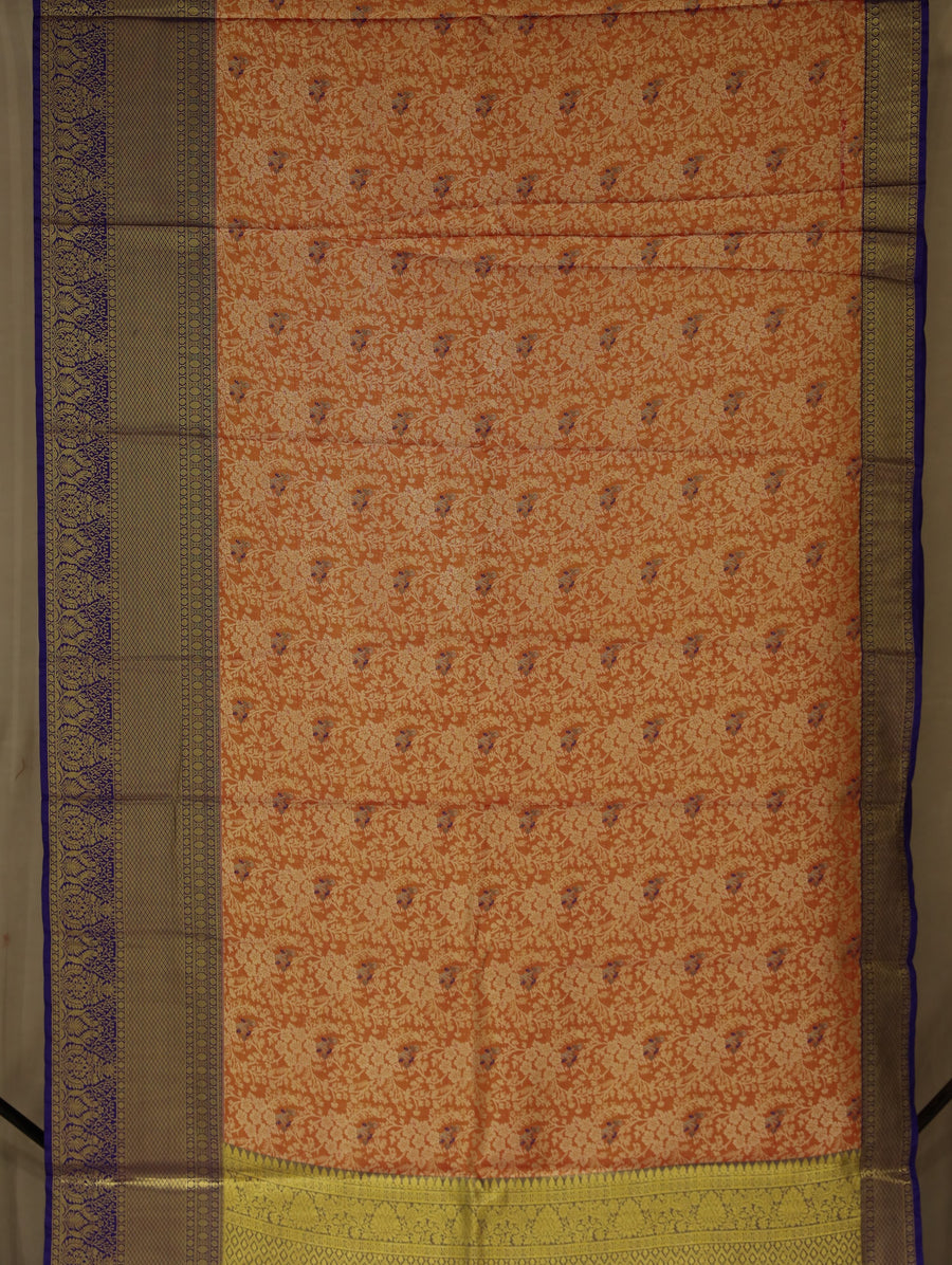 Burnt Orange Dharmavaram Inspired Semi Silk Saree with Medium Medium Contrast Border
