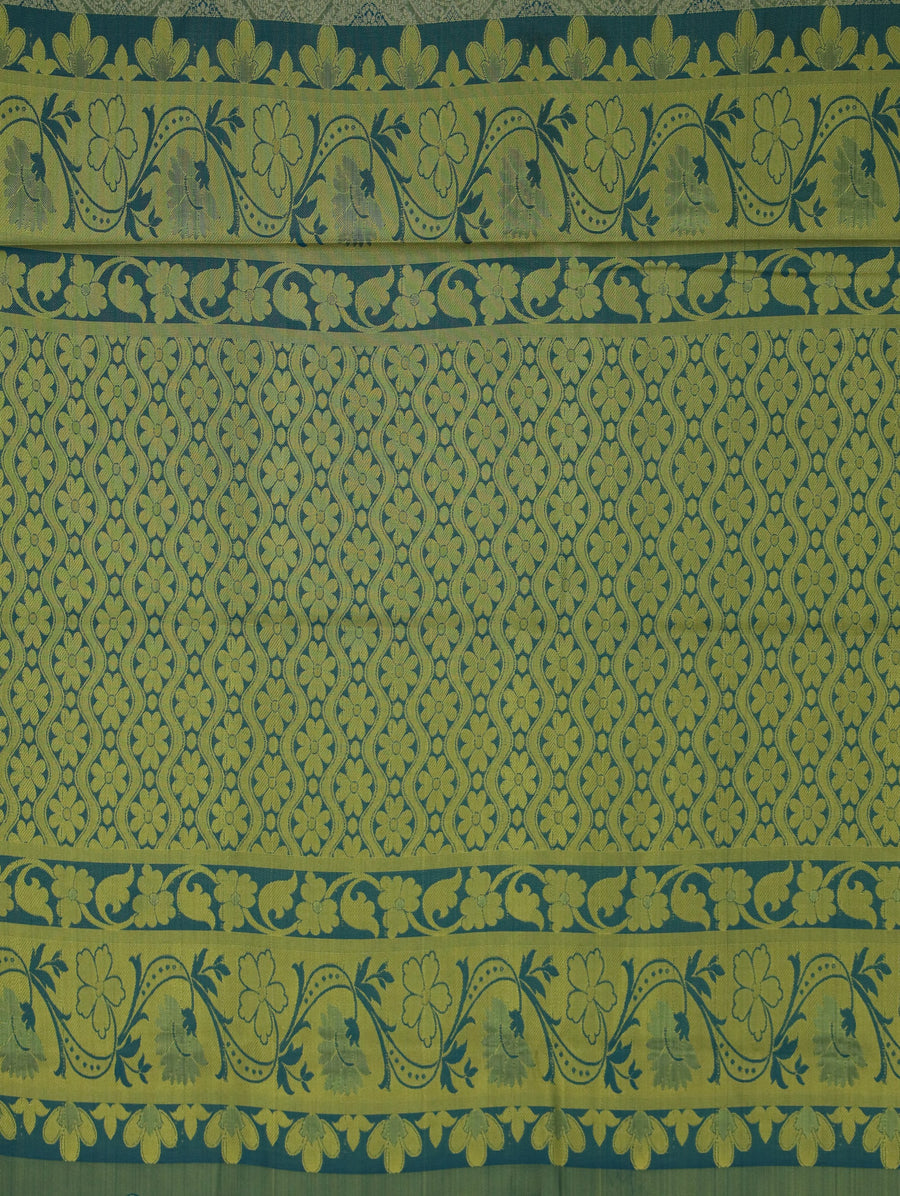 Sage Green Kanchipuram Inspired Semi Silk Saree with Wide Wide Contrast Border
