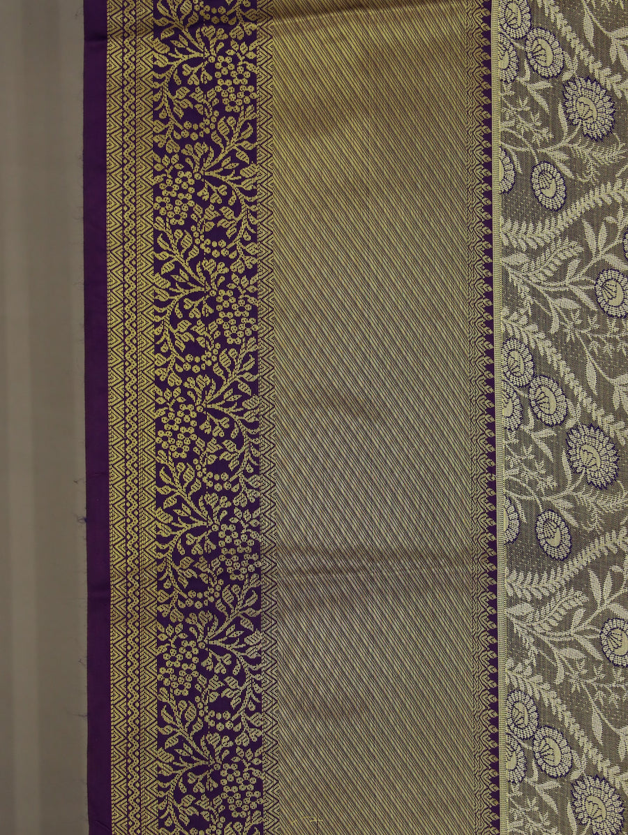 Champagne Gold Kanchipuram Inspired Semi Silk Saree with Medium Medium Contrast Border
