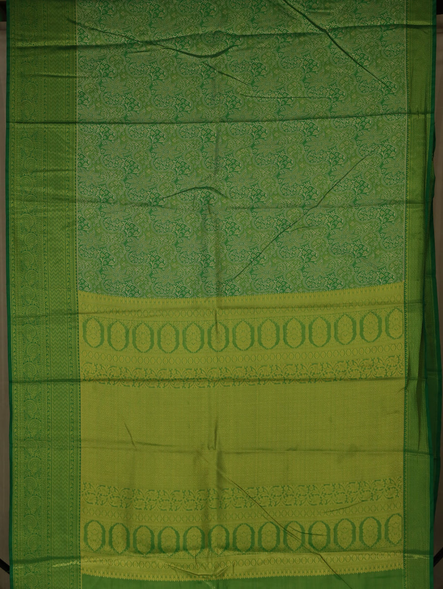 Moss Green Mysore Inspired Semi Silk Saree with Wide Wide Self Border