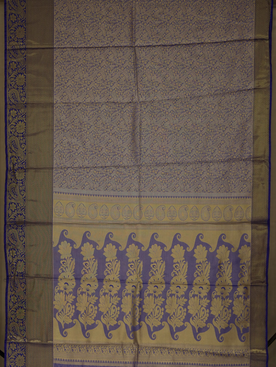 Lavender Mist Kanchipuram Inspired Semi Silk Saree with Wide Wide Contrast Border