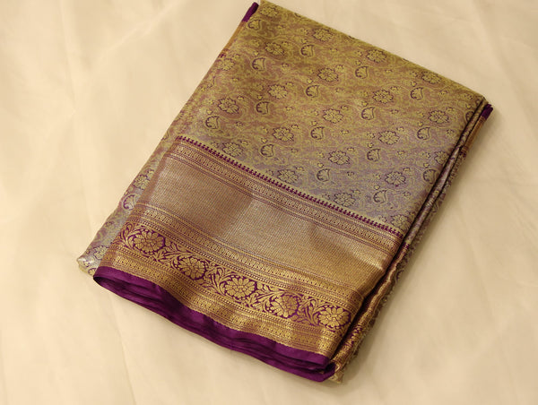 Champagne Gold Kanchipuram Inspired Semi Silk Saree with Wide Wide Self Border