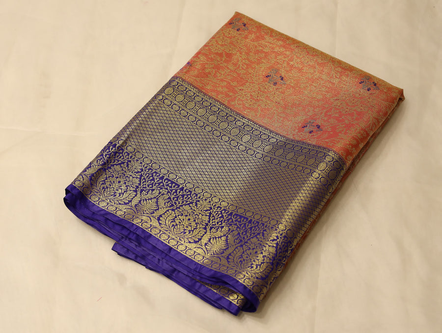 Burnt Orange Dharmavaram Inspired Semi Silk Saree with Medium Medium Contrast Border