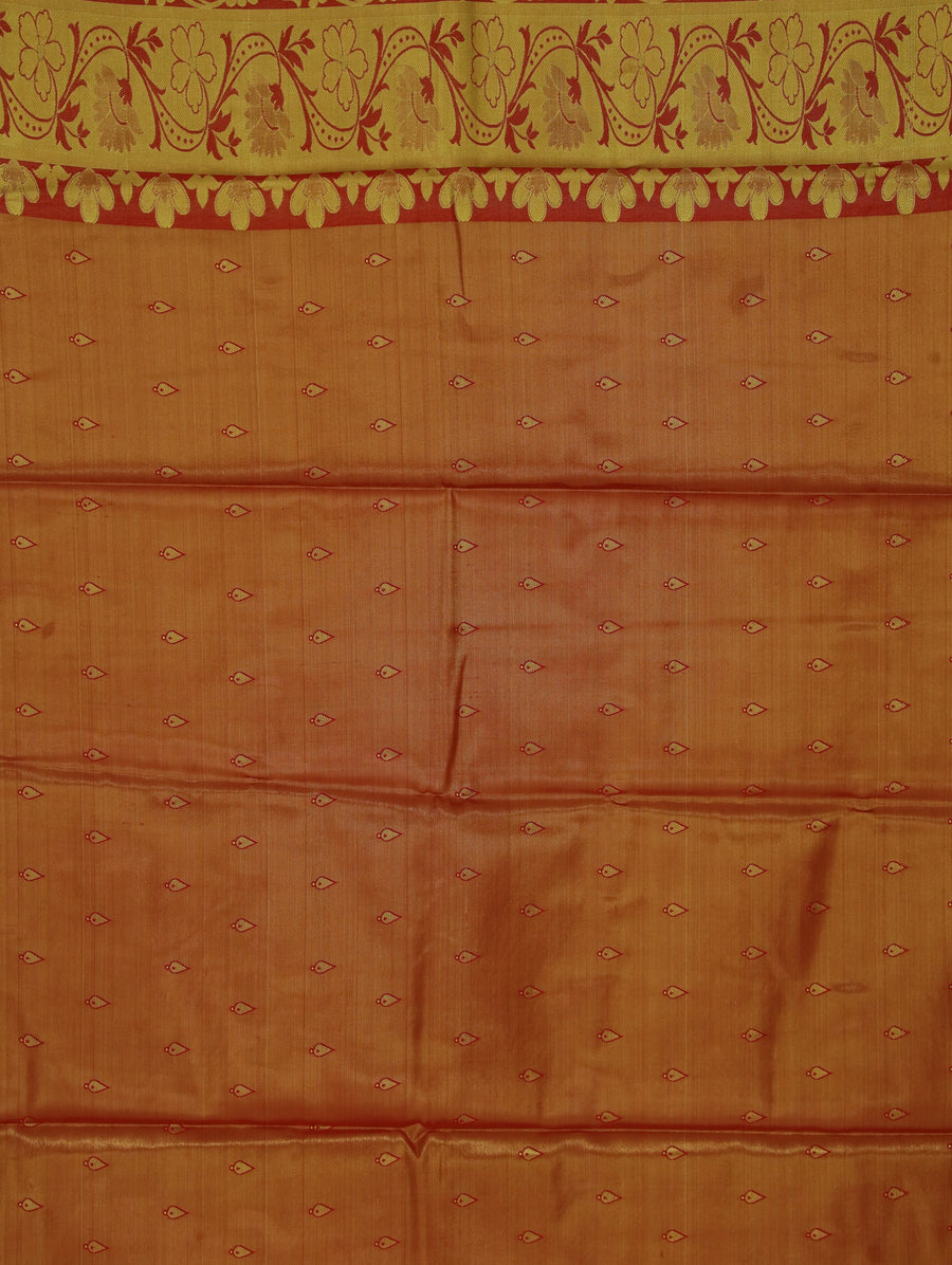 Sunset Gold Dharmavaram Inspired Semi Silk Saree with Wide Wide Contrast Border