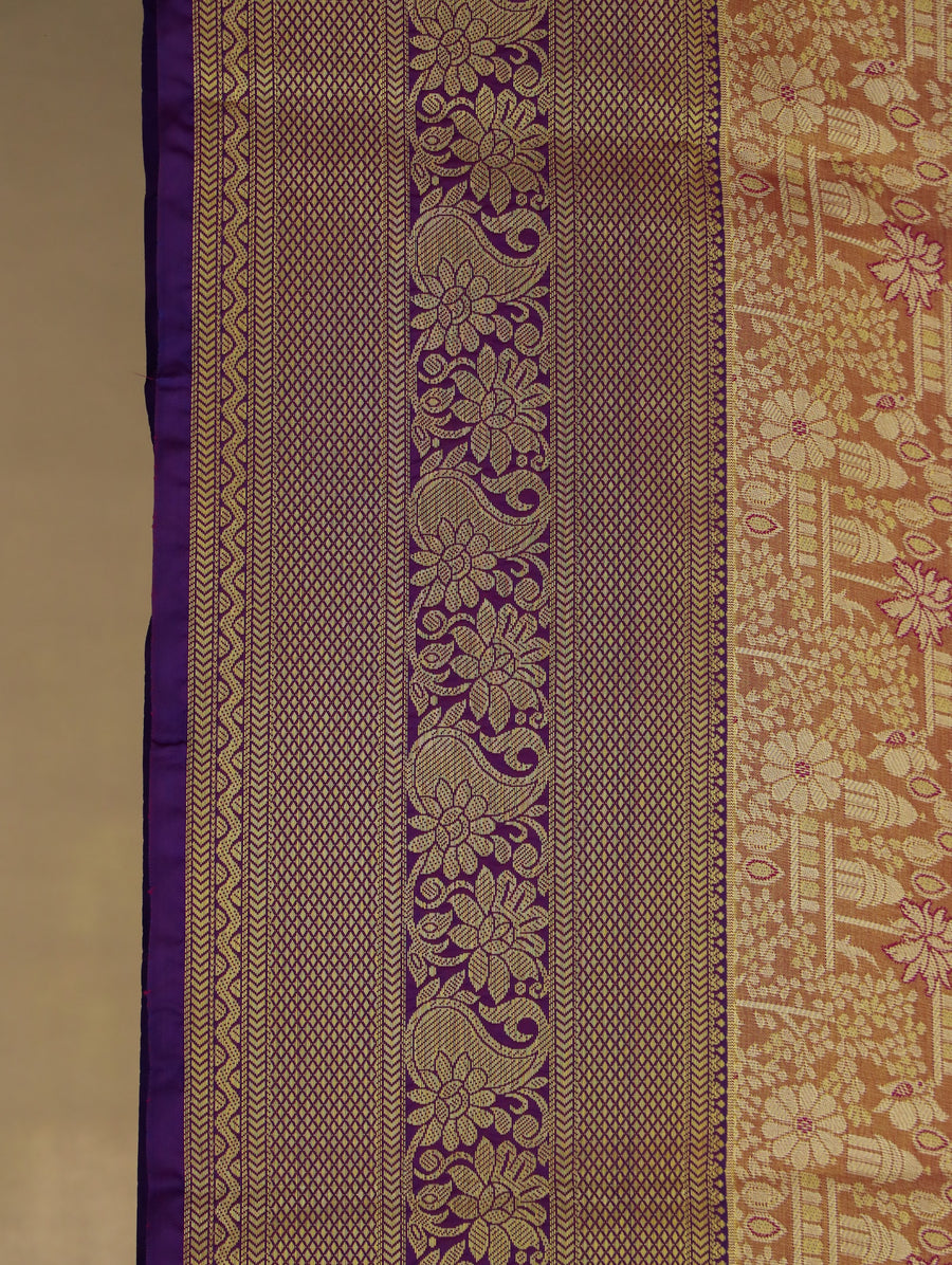Champagne Gold Dharmavaram Inspired Semi Silk Saree with Medium Medium Contrast Border