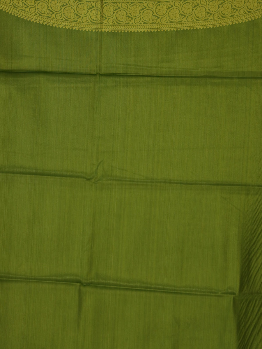 Olive Green Kanchipuram Inspired Semi Silk Saree with Wide Wide Self Border