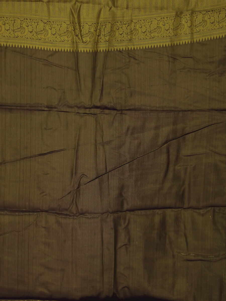 Olive Green Kanchipuram Inspired Semi Silk Saree with Wide Wide Contrast Border