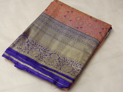 Dusty Rose Kanchipuram Inspired Semi Silk Saree with Medium Medium Contrast Border