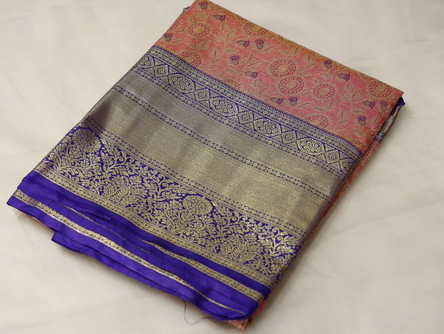 Dusty Rose Kanchipuram Inspired Semi Silk Saree with Medium Medium Contrast Border