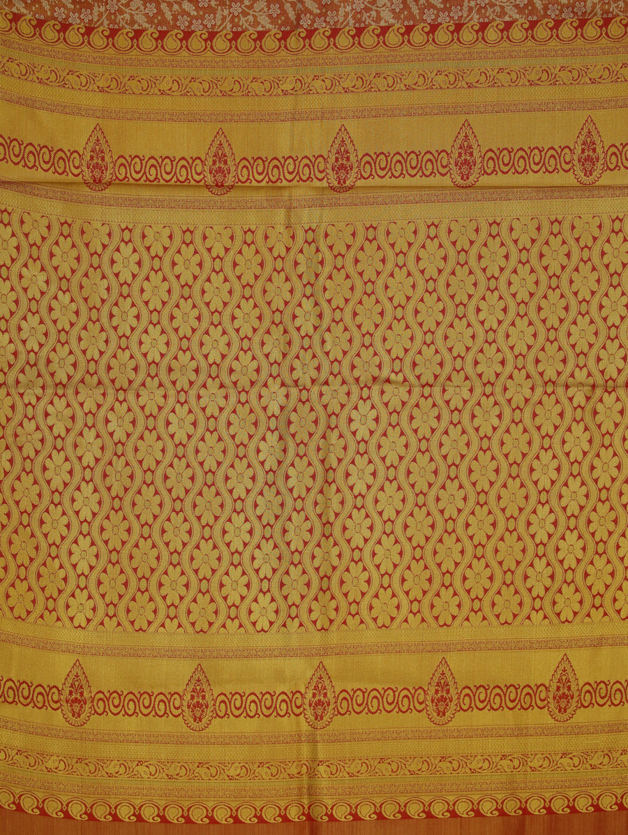Burnt Orange Mysore Inspired Semi Silk Saree with Medium Medium Contrast Border