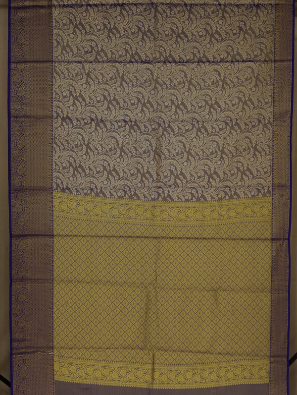 Taupe Grey Dharmavaram Inspired Semi Silk Saree with Wide Wide Contrast Border