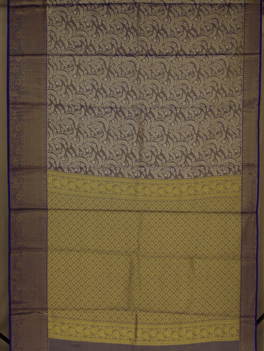 Taupe Grey Dharmavaram Inspired Semi Silk Saree with Wide Wide Contrast Border