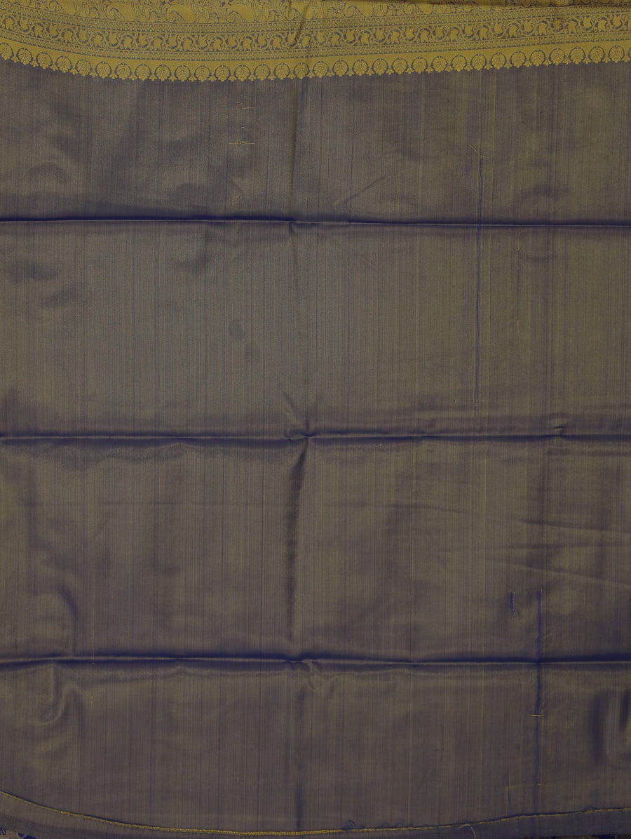 Slate Blue Kanchipuram Inspired Semi Silk Saree with Wide Wide Contrast Border
