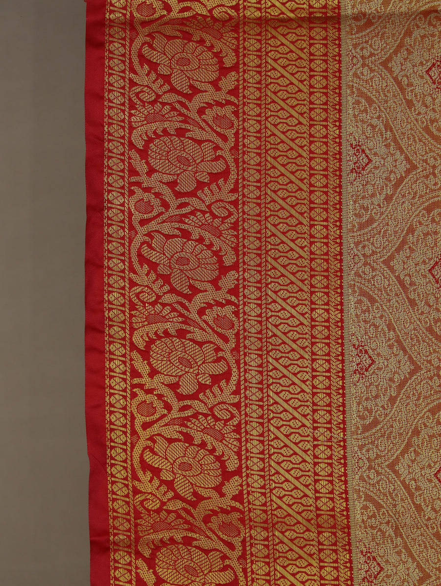 Champagne Gold Dharmavaram Inspired Semi Silk Saree with Wide Wide Contrast Border