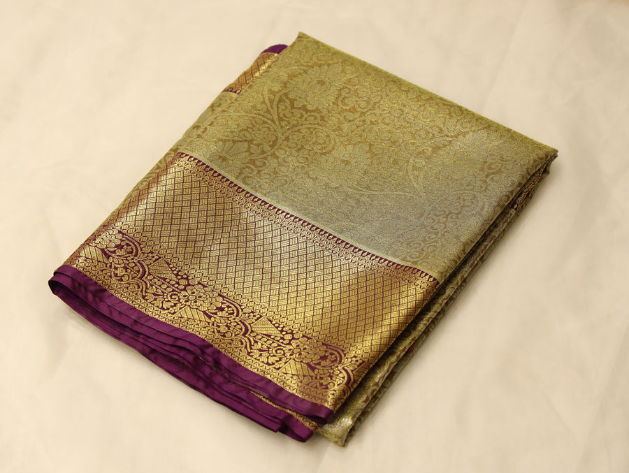 Champagne Gold Dharmavaram Inspired Semi Silk Saree with Medium Medium Contrast Border