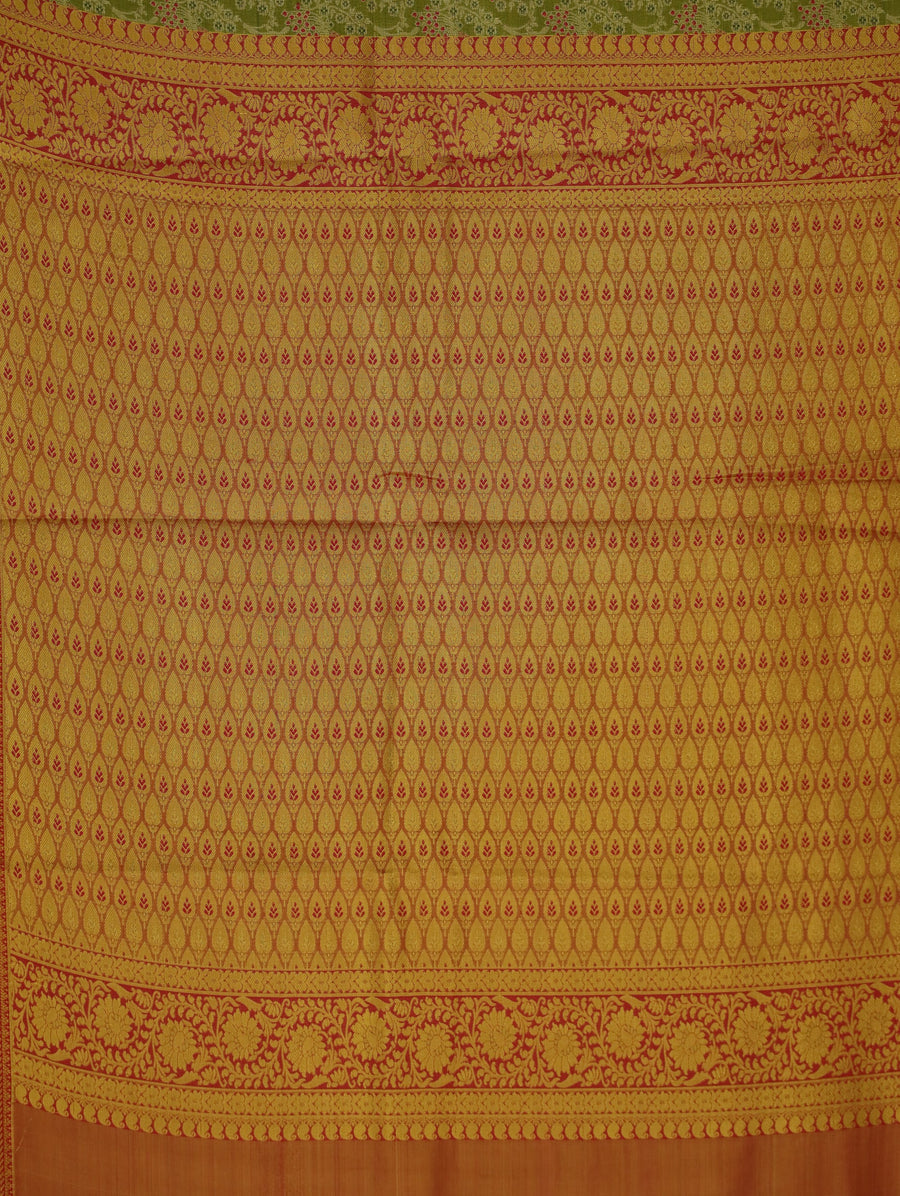 Sage Green Kanchipuram Inspired Semi Silk Saree with Wide Wide Contrast Border