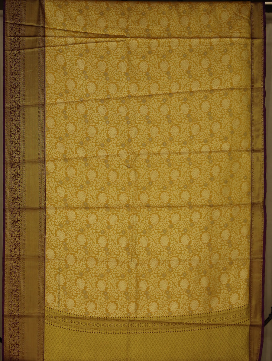 Champagne Gold Kanchipuram Inspired Semi Silk Saree with Wide Wide Contrast Border