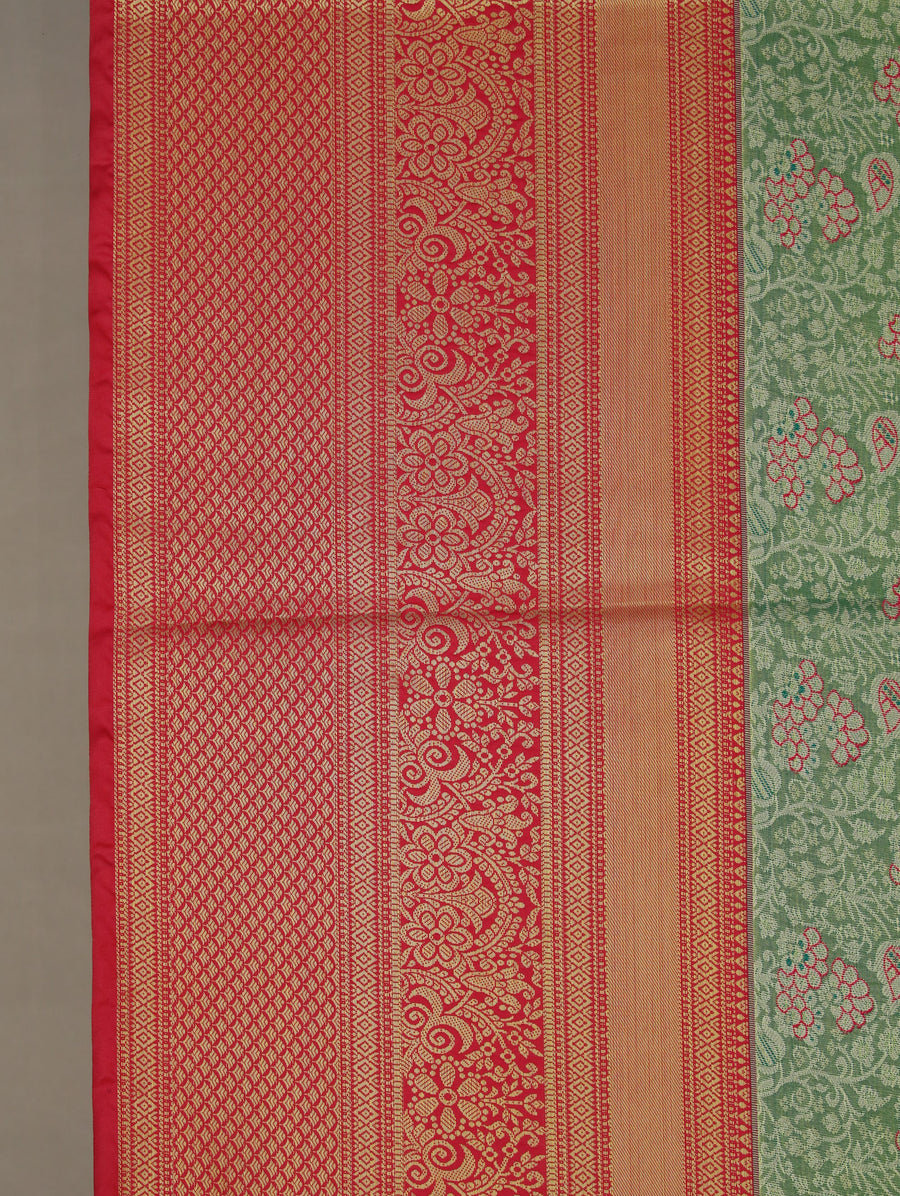 Sage Green Kanchipuram Inspired Semi Silk Saree with Wide Wide Contrast Border