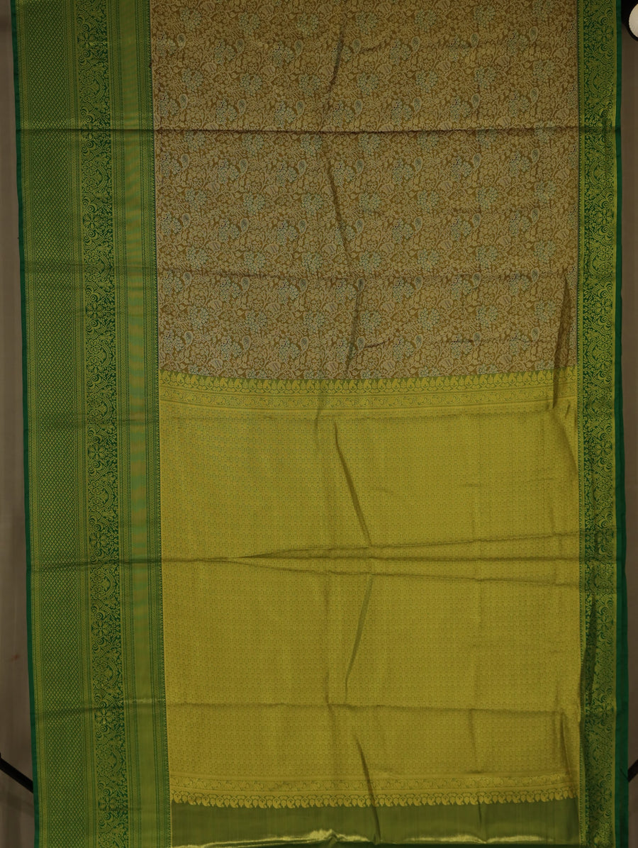 Olive Green Mysore Inspired Semi Silk Saree with Medium Medium Self Border