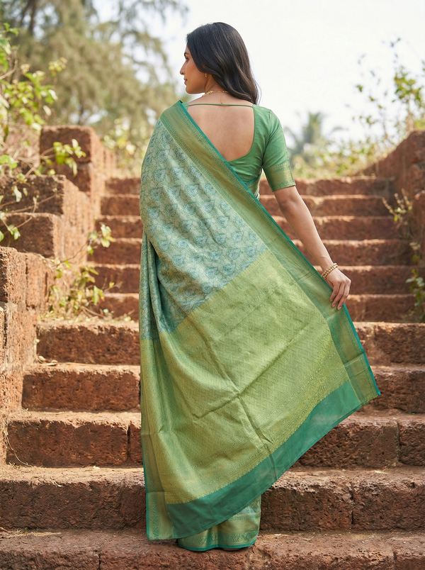 Mint Green Uppada Inspired Semi Silk Saree with Narrow Narrow Self Border