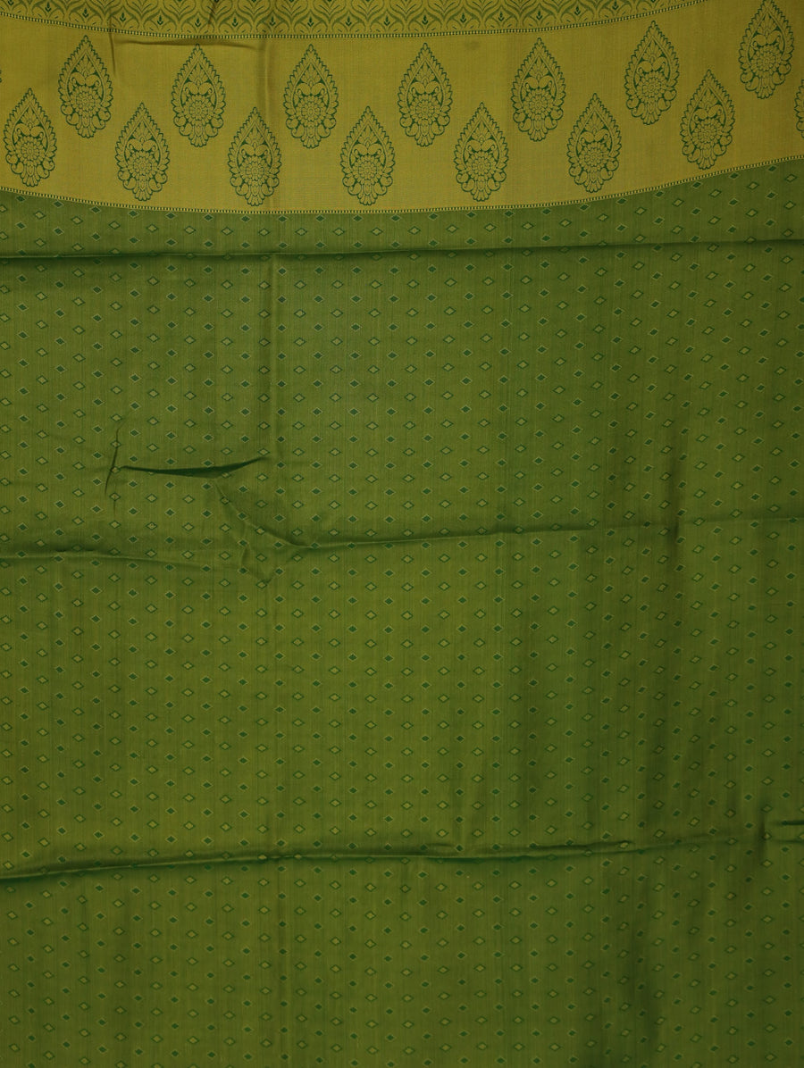 Chartreuse Green Mysore Inspired Semi Silk Saree with Wide Wide Self Border