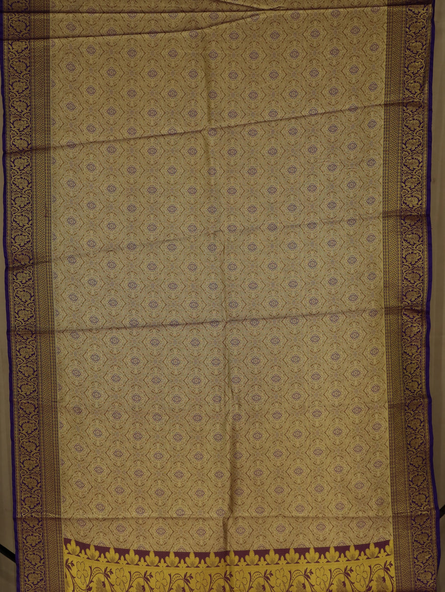 Champagne Gold Dharmavaram Inspired Semi Silk Saree with Medium Medium Contrast Border