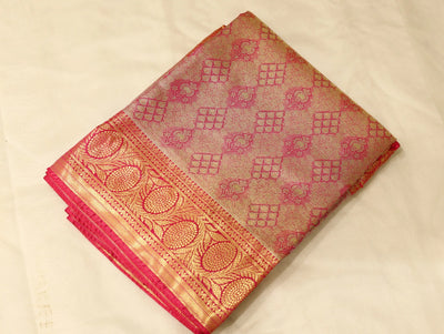 Burnt Orange Dharmavaram Inspired Semi Silk Saree with Medium Medium Contrast Border